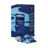 Lavazza Dek 108 Decaffeinated ESE Coffee Paper Pods - Right-Tilted Pack With Visible Paper Pod and Individually Wrapped Pods