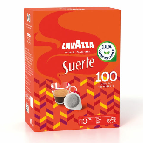 Lavazza Suerte ESE coffee pod box on a white background