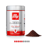 Illy Moka Tostato Classico Ground Coffee (1 Pack of 250g) Tin Next To Ground Coffee with 5 Intensity Beans out of 9