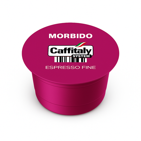 Caffitaly coffee capsule with 'Morbido' and 'Espresso Fine' text on a white background