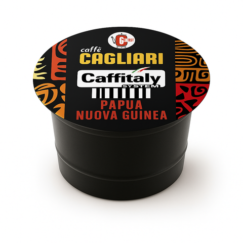 Caffitaly Cagliari Papua Nuova Guinea coffee capsule on a white background
