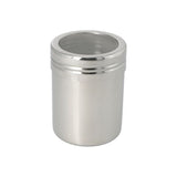 RhinoWares stainless steel cocoa shaker with coarse mesh screw-top lid and durable single-mold body, designed for baristas and home coffee lovers.