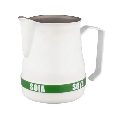 JAG33357Motta silicone milk ID bracelet for 500ml jugs, labeled “Soya” in English & Italian. Snap-on design for quick, clear milk identification. 