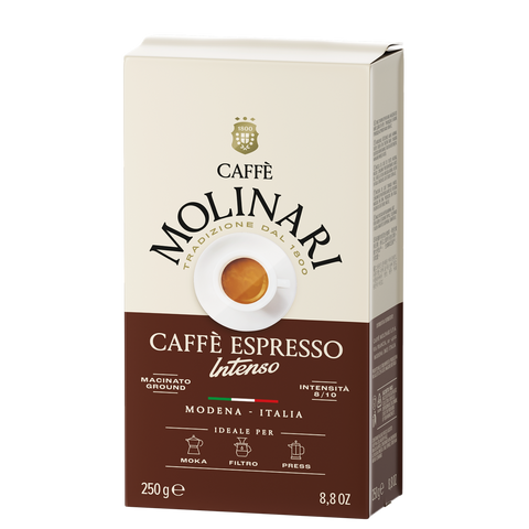 Caffè Molinari Espresso Intenso coffee packaging on a white background