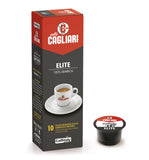 Caffè Cagliari Elite 100% Arabica coffee capsule packaging on a white background