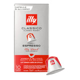 Nespresso Illy Classico Classic Roast espresso capsule packaging on a white background