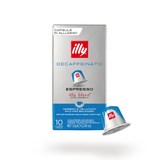 Nespresso illy decaffeinated coffee capsules packet on a white background