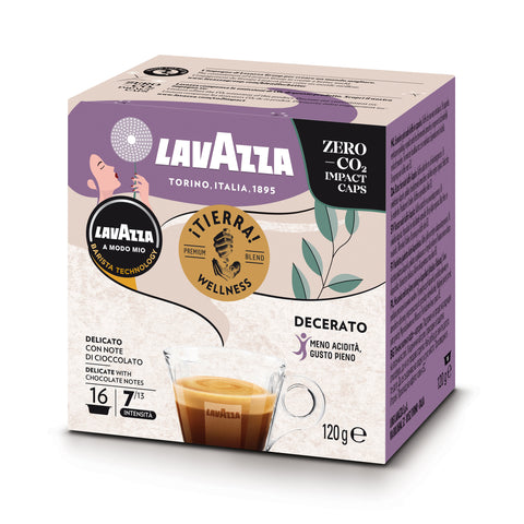 Lavazza A Modo Mio Tierra Decerato Wellness Coffee Capsules (1 Pack of 16) Right-Tilted Packet